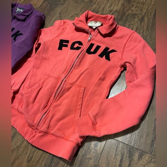 2 FCUK zippered collared sweaters vintage French connection XS pink & purple - Picture 3 of 8